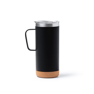BEYRON Double-walled metallic tumbler with cork bottom and transparent safety lid - EgotierPro TZ1368
