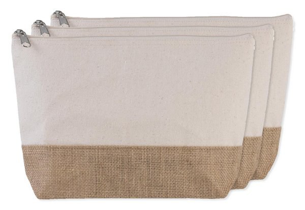 Pack of 3 Kimood KI0276 - Eco-Friendly Canvas and Jute Zipper Pouch
