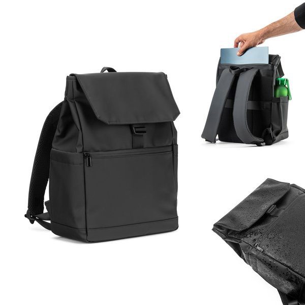 PU laptop rucksack (16"), with a flap covering all compartments - Egotier 92578