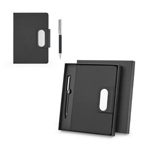 Set comprising 1 ballpoint pen and 1 notepad, made from PU and stainless steel - Egotier 93668